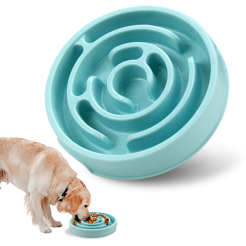SteadyBowl anti-gulp slow feeder — blue maze design dog bowl