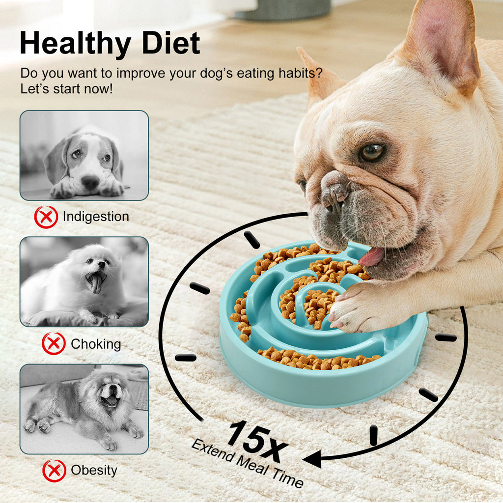 SteadyBowl slow feeder — dog eating from puzzle bowl